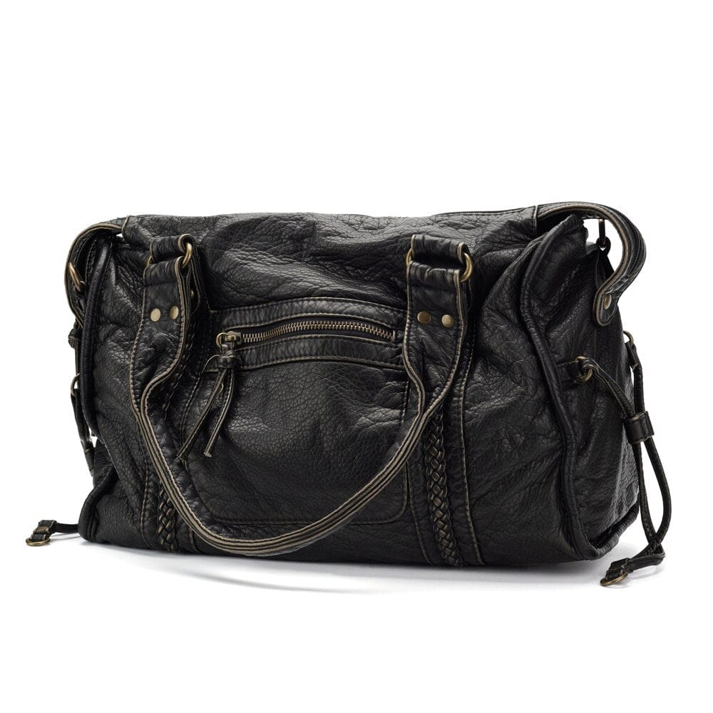 Chic Retro Black Leather Handbag
