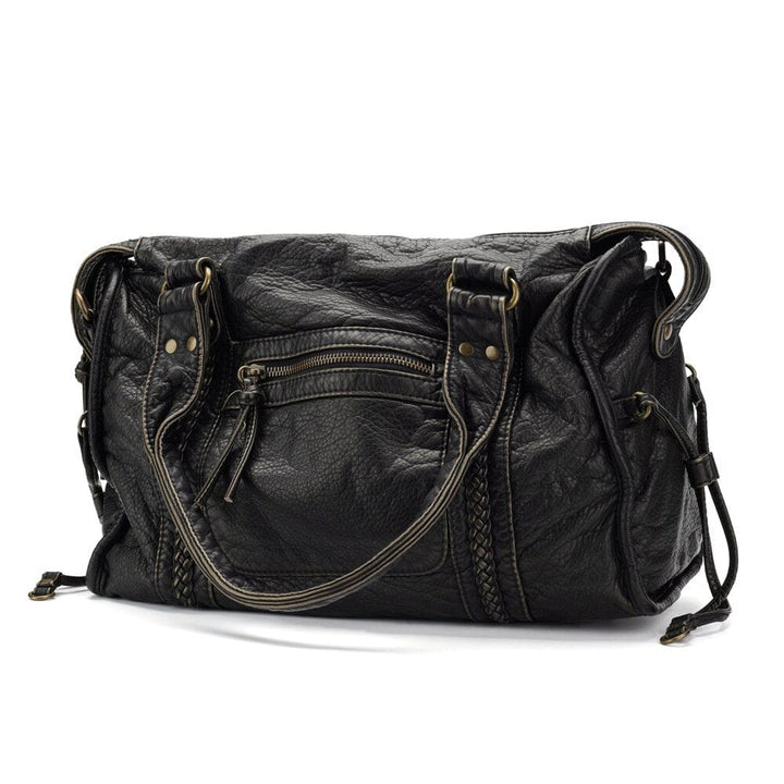 Chic Retro Black Leather Handbag