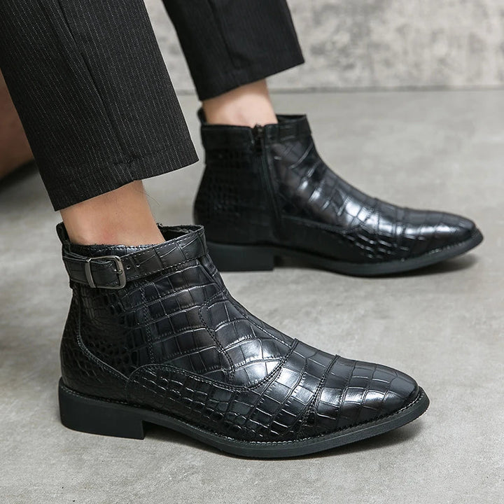 Dylan | Faux Leather Ankle Boots with Buckle Detail