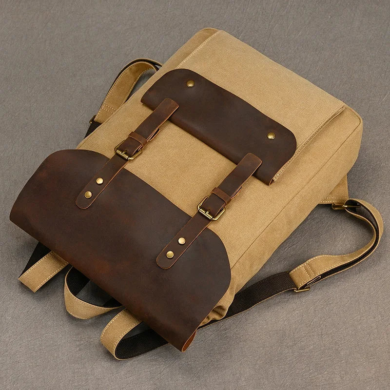 Authentic Leather and Canvas Vintage College Laptop Backpack