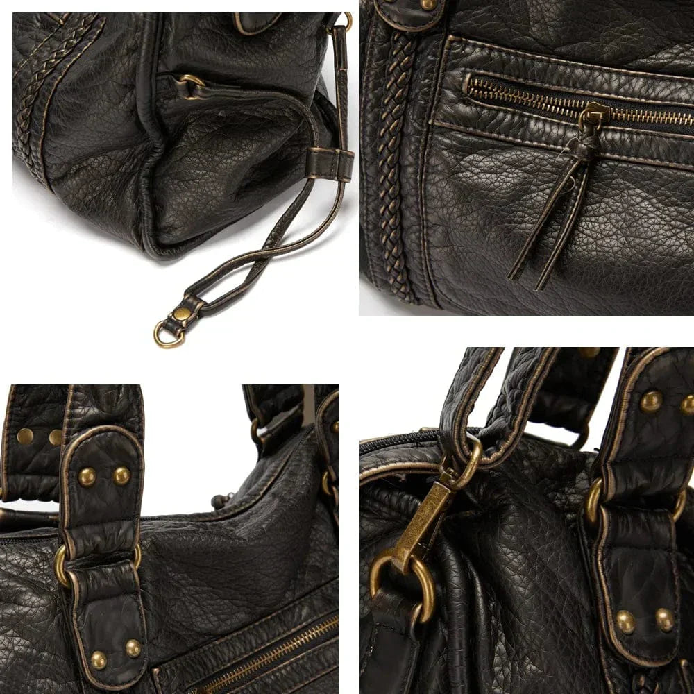 Chic Retro Black Leather Handbag