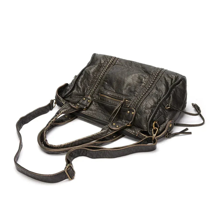 Chic Retro Black Leather Handbag