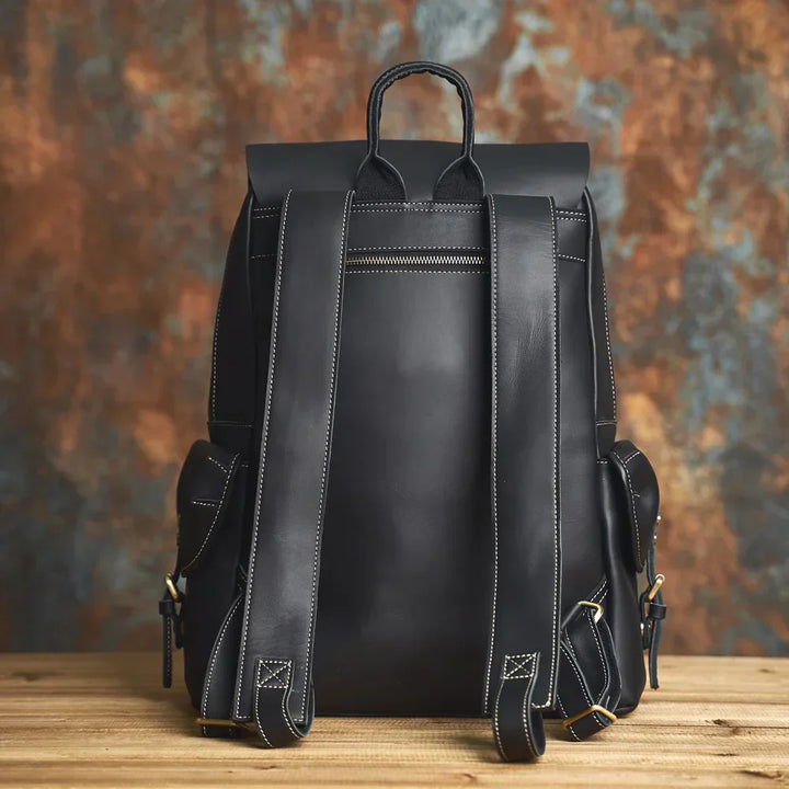 Durable Genuine Leather Travel Backpack | Spacious Brown Daypack
