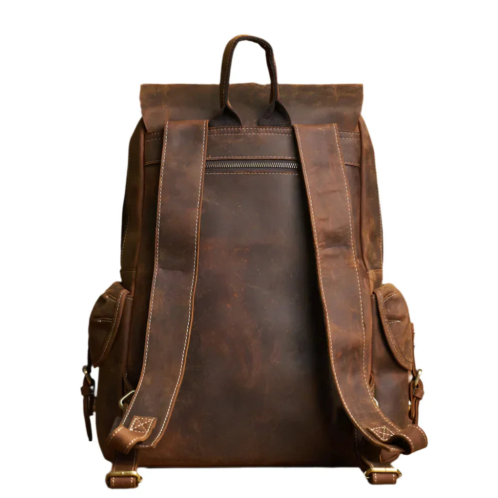 Durable Genuine Leather Travel Backpack | Spacious Brown Daypack