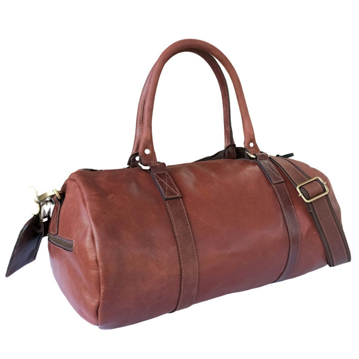 Tan Leather Weekend Duffel Bag
