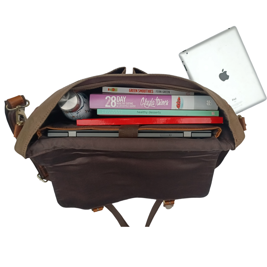 Brown Leather Canvas Hunter Laptop Bag