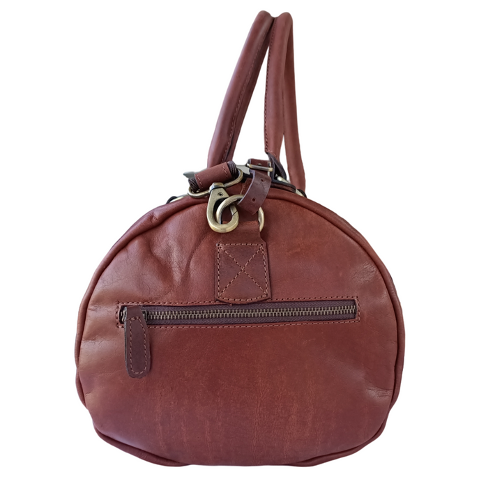 Tan Leather Weekend Duffel Bag