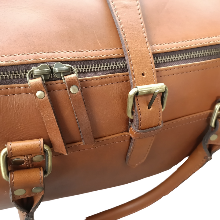 Tan Leather Travel Tote