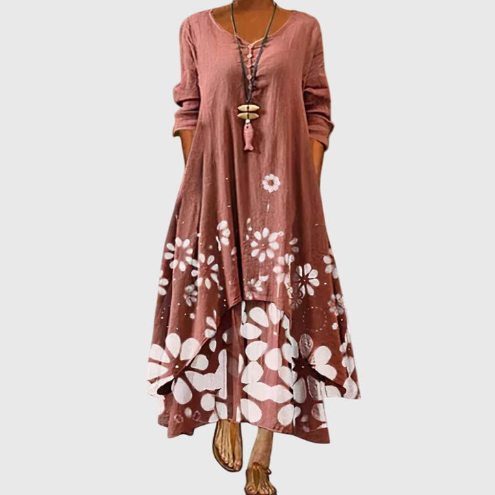 Alexandra - Women's Printed Maxi Dress with Long Sleeves for Summer
