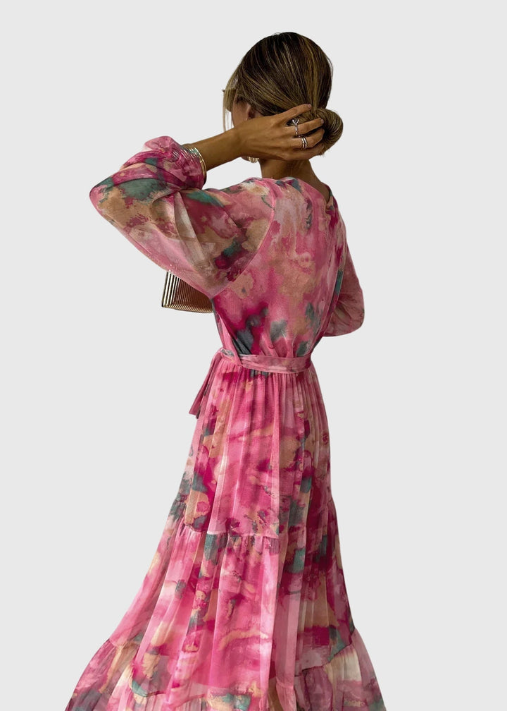 Amber - Long Sleeve Floral Print Maxi Wrap Dress