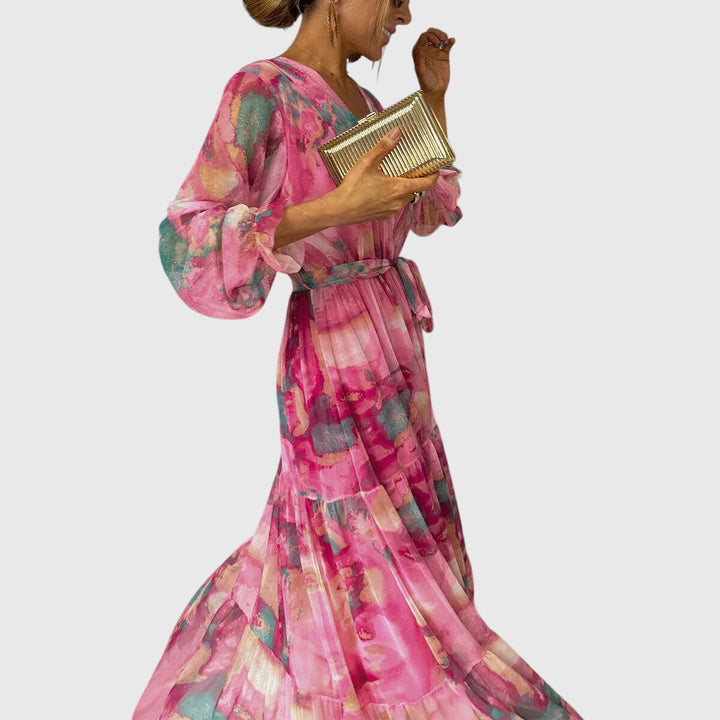 Amber - Long Sleeve Floral Print Maxi Wrap Dress