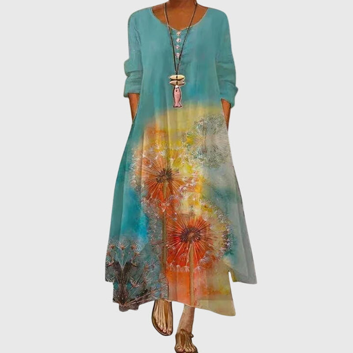 Alexandra - Women's Printed Maxi Dress with Long Sleeves for Summer