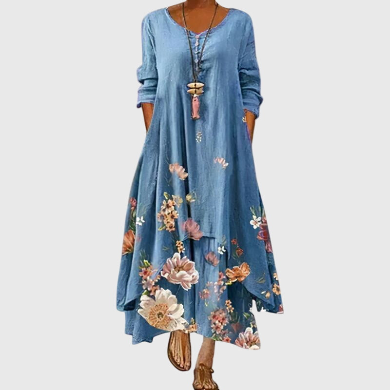 Alexandra - Women's Printed Maxi Dress with Long Sleeves for Summer