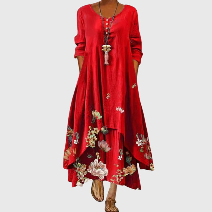 Alexandra - Women's Printed Maxi Dress with Long Sleeves for Summer