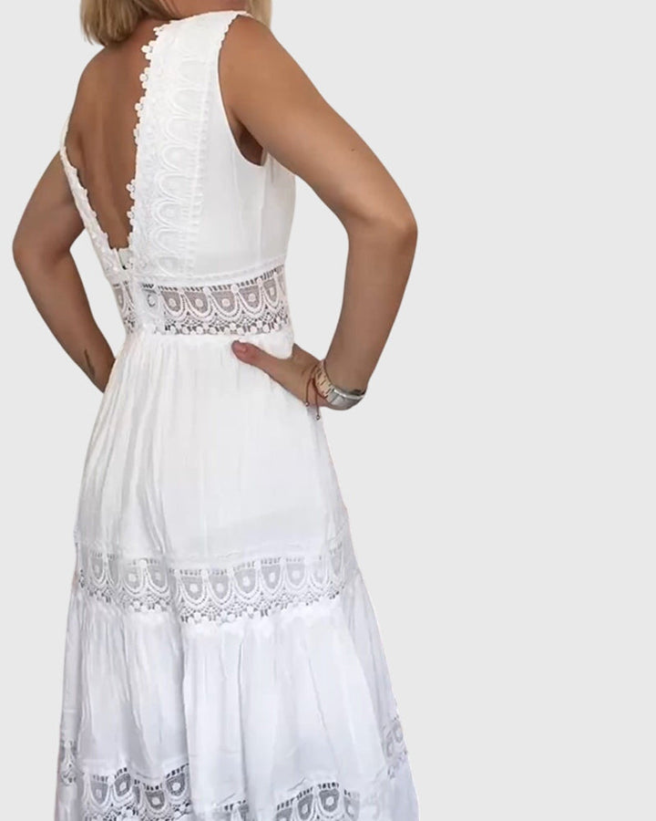 Alexandra - Elegant White Plunge Dress
