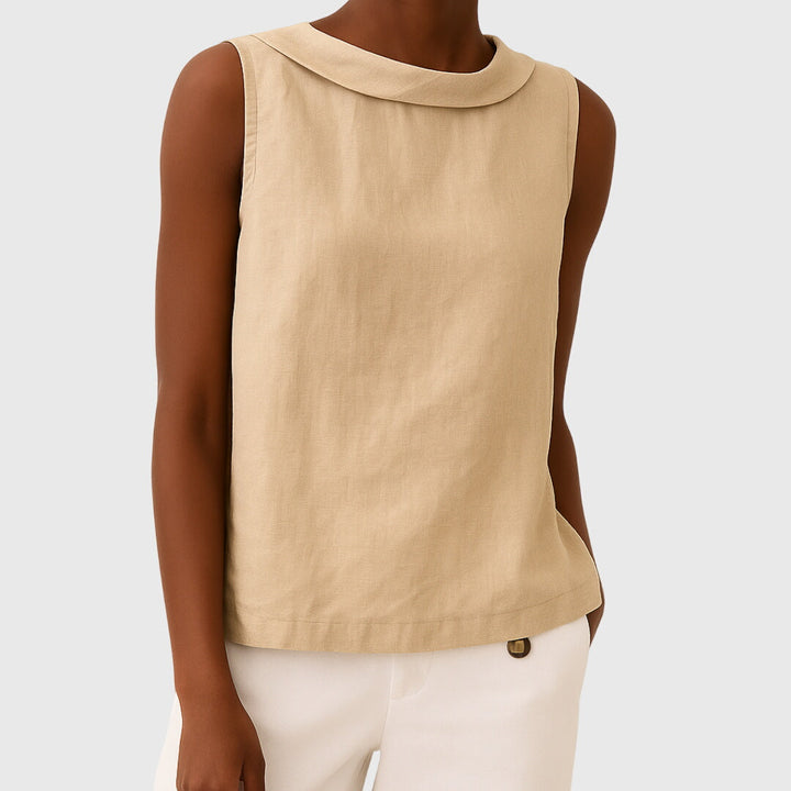 Camellia – Sleeveless Top with Roll Collar