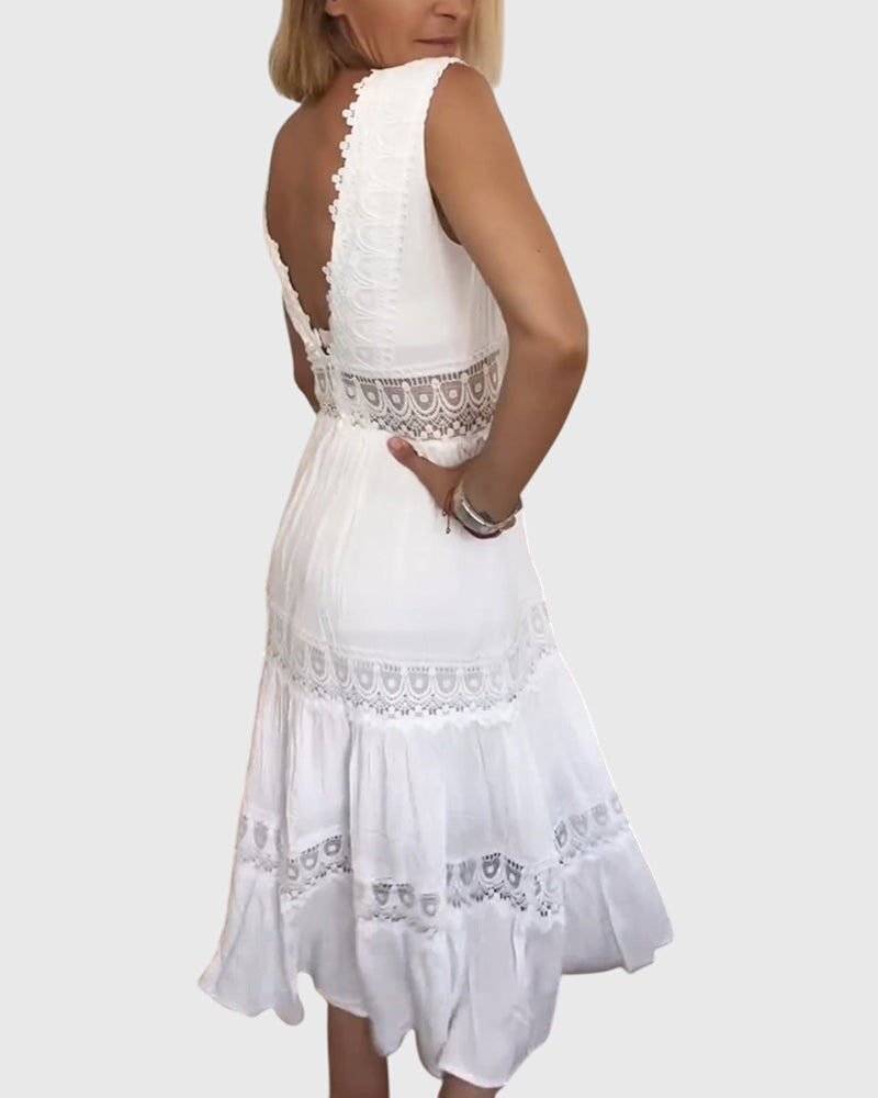 Alexandra - Elegant White Plunge Dress