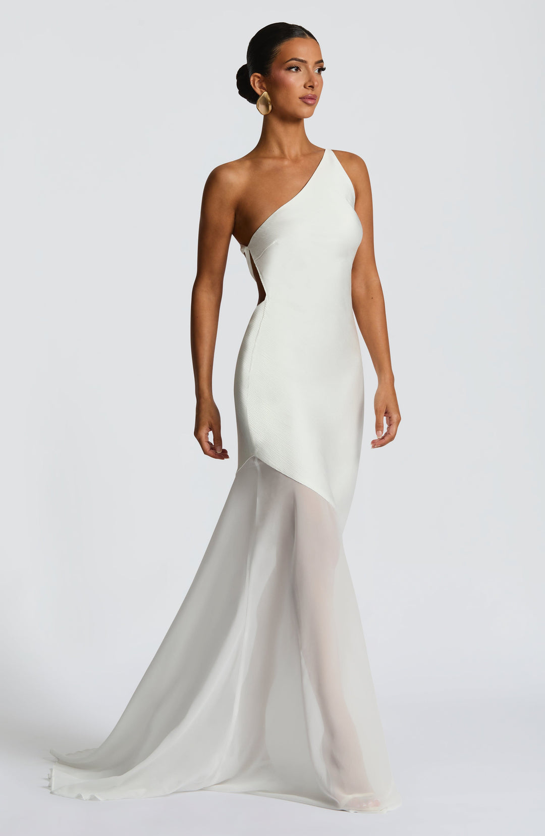Carmen - Asymmetrical Mesh Evening Gown