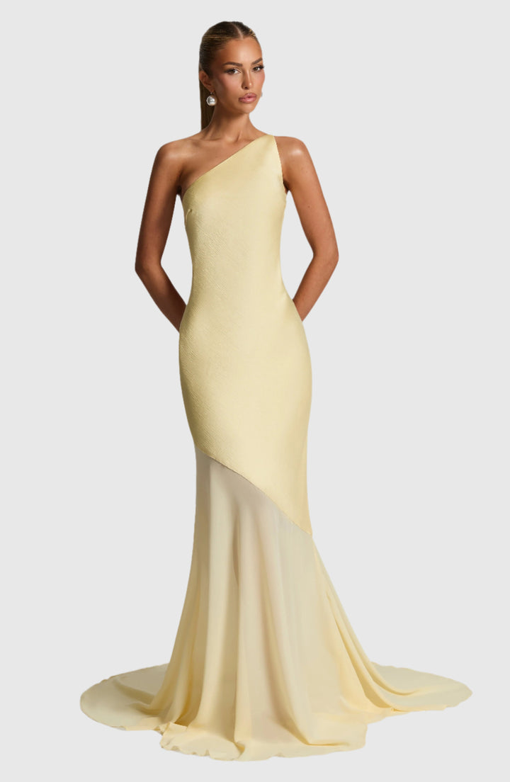 Carmen - Asymmetrical Mesh Evening Gown