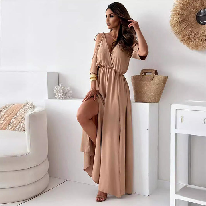 Billie - Stylish V-Neck Maxi Dress with Trendy Slit Skirt