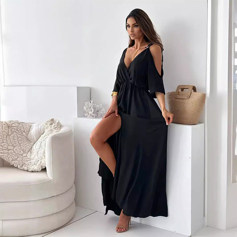 Billie - Stylish V-Neck Maxi Dress with Trendy Slit Skirt