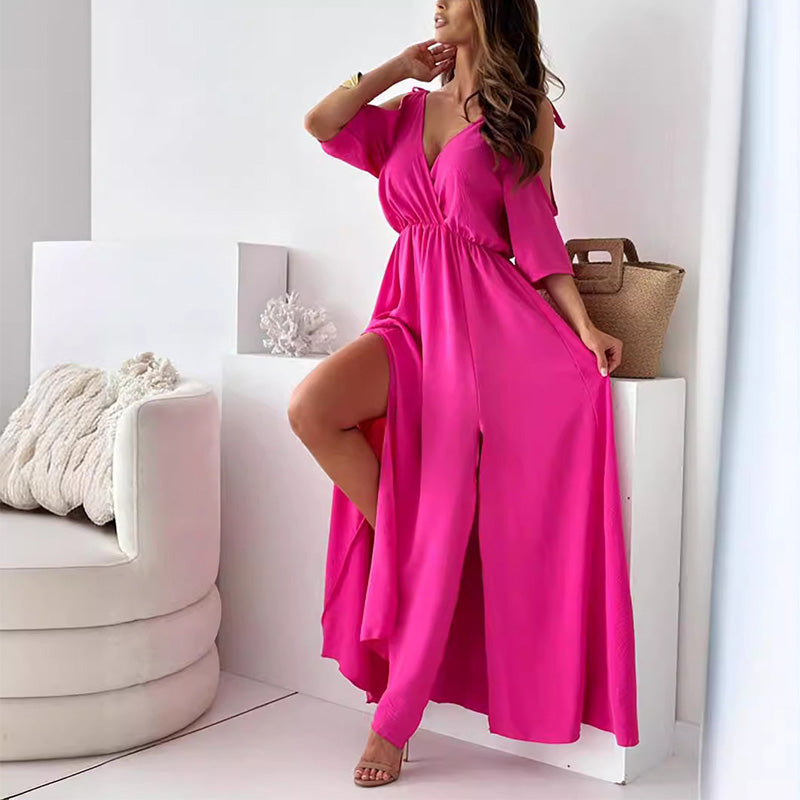 Billie - Stylish V-Neck Maxi Dress with Trendy Slit Skirt